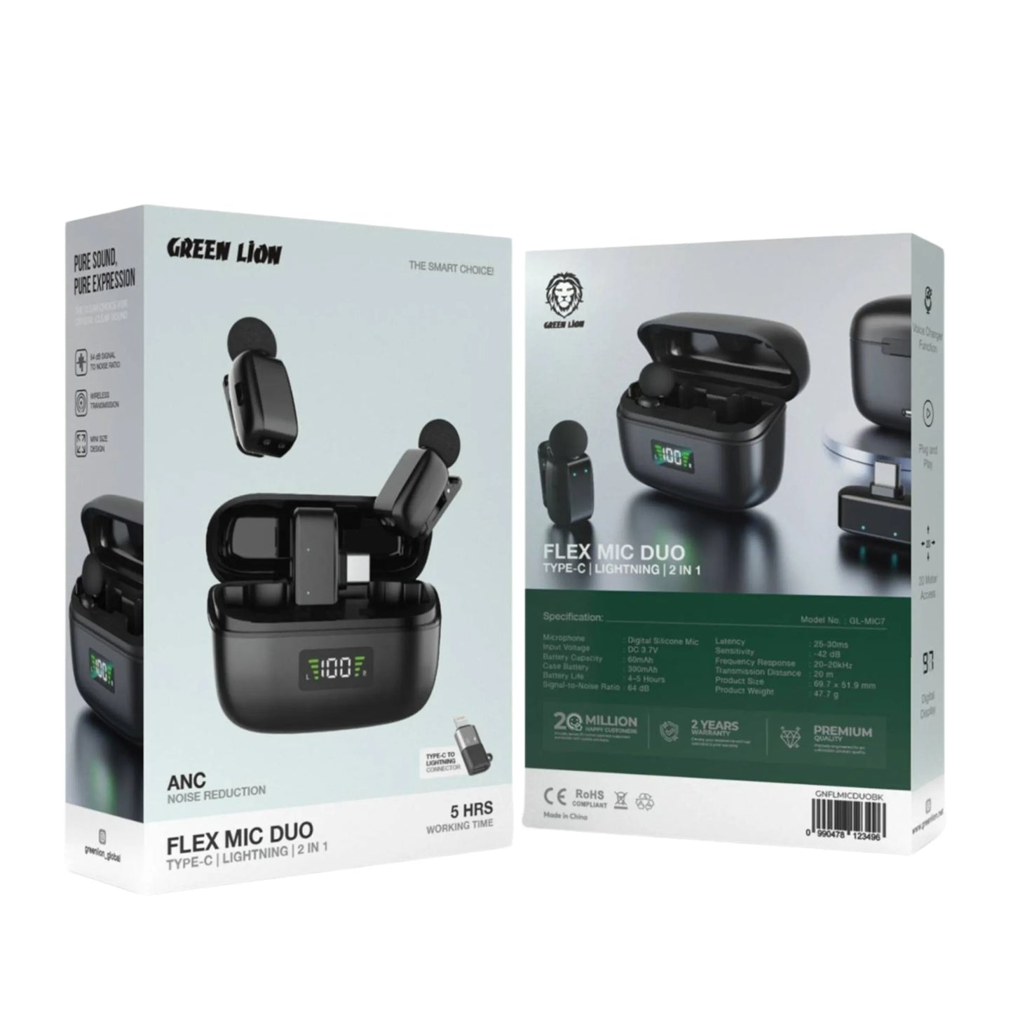 Green Lion Wireless 2 In 1 Flex Mic Duo Type-C and lightning Microphone